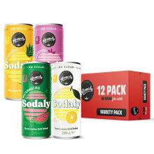 Remedy Sodaly Super Mix Pack, 12 x 250ml Cans of Prebiotic Soda - All-Natural Flavoured Fizzy Drink with Prebiotics for Gut Health