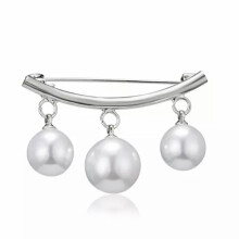 Pearl charm safety pin brooch silver 1 piece