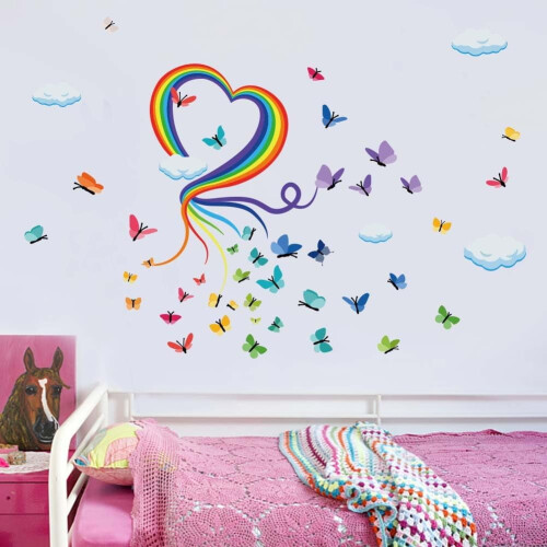 Rainbow Wall Decals Butterflies Clouds Vinyl Mural 1 Set