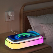 Lmueinov Multifunktionell Mobiltelefon Trådlös Laddare Skrivbords LED Nattlampa Sovrum RGB Omgivningsljus Snabb Laddning och Bekväm
