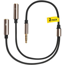 Cable divisor en Y de audio de 3,5 mm chapado en oro de 12" (2 unidades), 1 macho a 2 hembras.