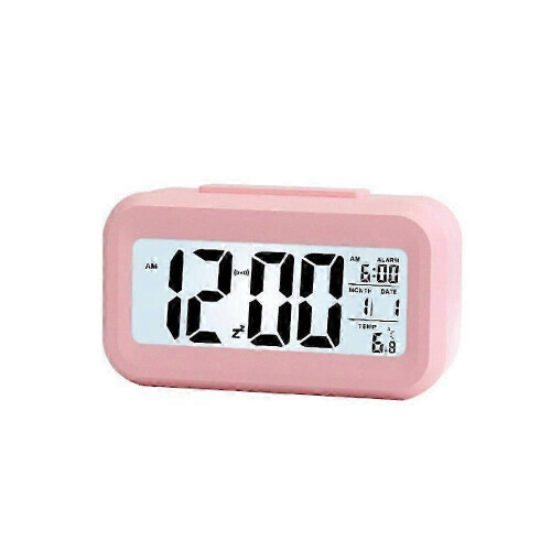 (pink) New Digital LED Large Display Snooze Alarm Clock Night Light Thermometer