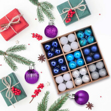 Cailmei Christmas New3Cm-72Pcs Ensemble de boules électroplaquées pour sapin de Noël, boîte en papier kraft, taille unique