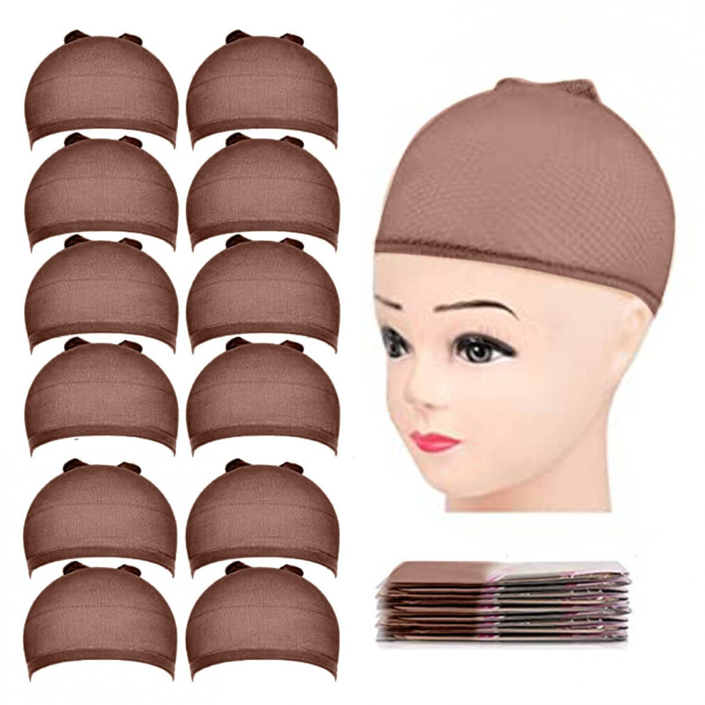 Bidobibo wig caps brown stretchy nylon 12 pcs