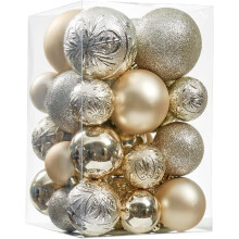 Lot de 30 boules de Noël incassables, décorations suspendues couleur champagne de différentes tailles pour sapin de Noël, fêtes, mariages et