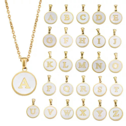 Initial pendant necklace white enamel A-Z 1