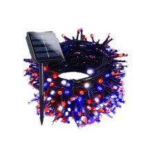 Conjunto de 4 luzes solares de cordão nas cores vermelho, branco e azul, com 400 LEDs e 40 metros (132 pés), luzes de fada patrióticas movidas a