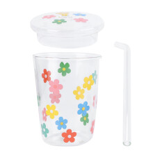 Gobelet à motif floral, petit gobelet en verre pour boisson, motif fille et dessin animé