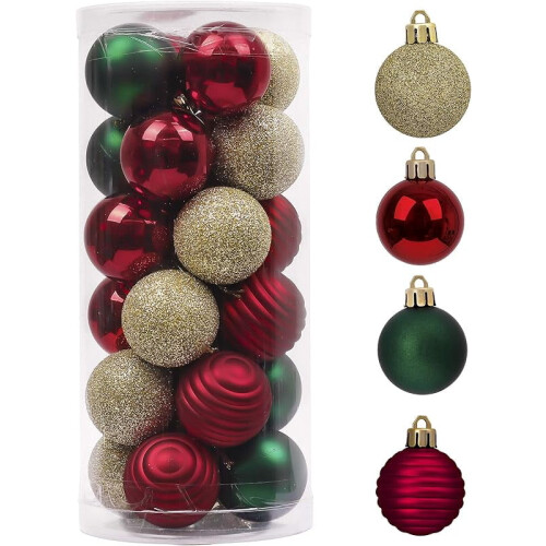 Christmas Tree Ornament Set Red Green Gold 24ct