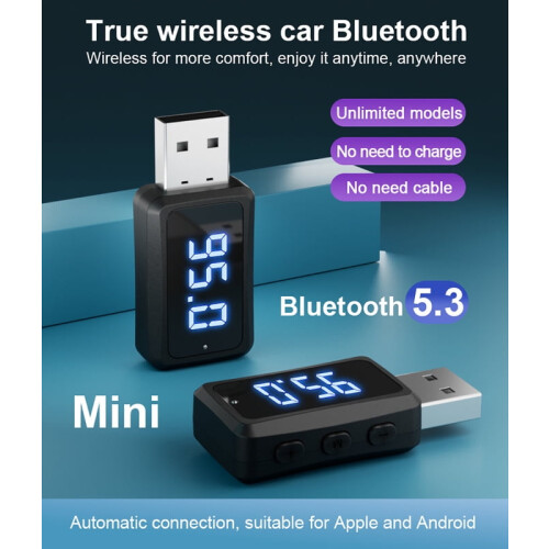 Car Bluetooth 5.3 Transmitter Receiver with LED Display