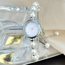 (Silver) Women's Pearl Bracelet Watch Elegant Quartz Wristwatch