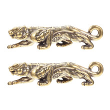 Tiger Decor Statue Gold Brass Indoor Tabletop 2 pcs