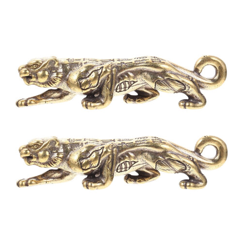 Tiger Decor Statue Gold Brass Indoor Tabletop 2 pcs