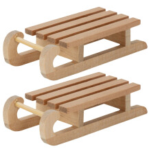 Wooden Sled Miniature Ornament 2 pcs