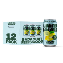 Living Things Prebiotic Soda - Gut Health & Low Calorie Drink - 12 x 330ml Cans - High in Fibre - Lemon & Ginger