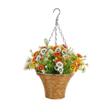 Guirnalda colgante de flores silvestres para puerta, cesta colgante de flores artificiales de estilo rústico para exteriores, compatible con la
