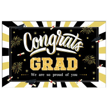 Bannière extra large 180 x 110 cm « Félicitations aux diplômés » | Décorations de fête de remise de diplômes 2024 Noir et or | Décoration