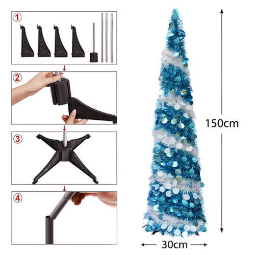 5ft collapsible artificial Christmas tree silver tinsel 1
