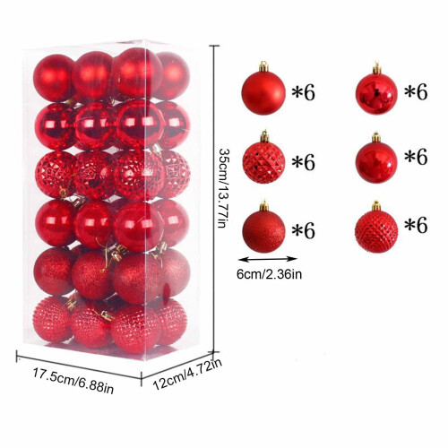 Red Shatterproof Glitter Christmas Ornaments 36 pcs 2