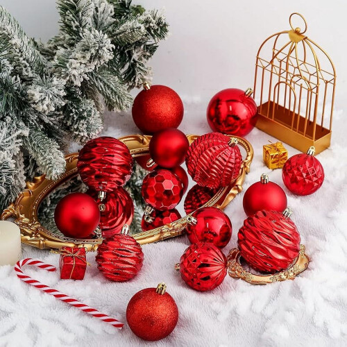 Red Christmas Ball Ornaments Shatterproof 16 Pack 80mm 1