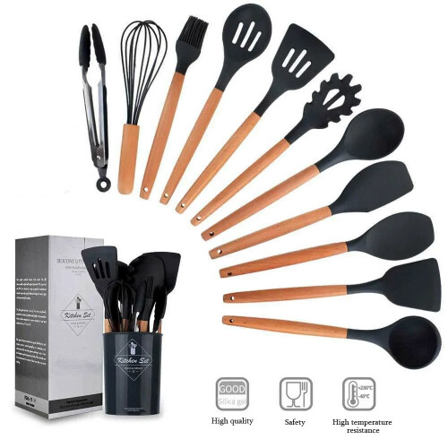 Silicone Kitchen Utensils Set with Wooden Handle 12 pcs 1