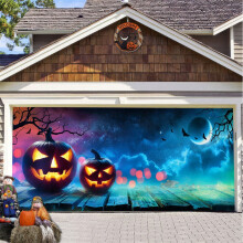 Banner de fundo de garagem com tecido pendurado para o Halloween