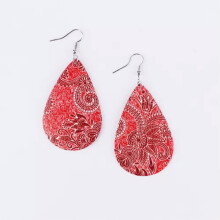 Paisley Floral Teardrop Leather Earrings Coral