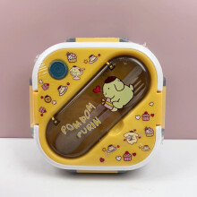 Boîte à lunch en plastique Sanrio Hello Kitty Kuromi Cinnamoroll avec couverts, motif pompompurin, compatible micro-ondes, avec compartiments,