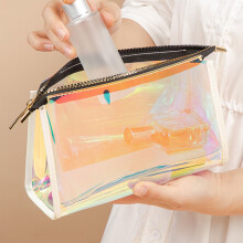 PVC transparent zippered toiletry bag with handle strap