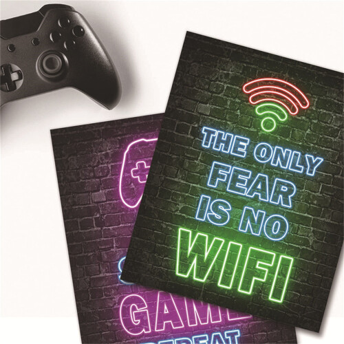 Neon Gaming Wall Art for Boys' Room – Compatible with 1