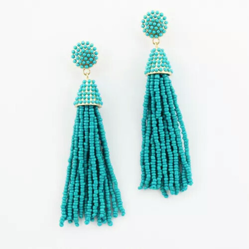 Orecchini pendenti da donna RSAMD Boho con piccole perline e nappe - Verde acqua