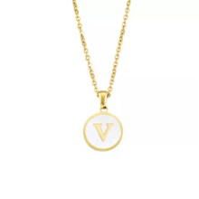 Minimalist white enamel initial pendant necklace A-Z