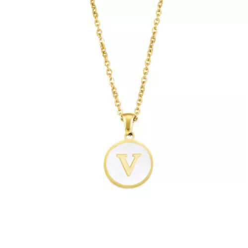 Minimalist white enamel initial pendant necklace A-Z