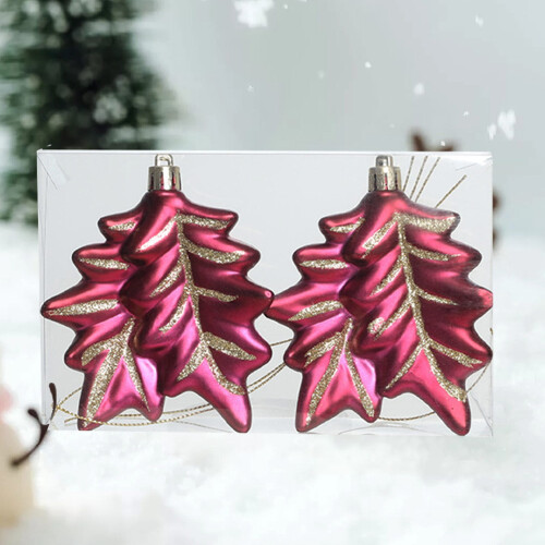 Christmas Ball Pendant Set Red Plastic Electroplated 2pcs 2