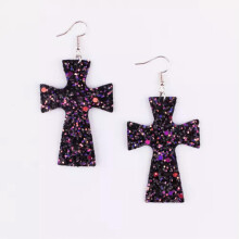 Orecchini a forma di croce RSAMD in pelle glitterata per donna, con paillettes, gioiello alla moda con Gesù - Nero