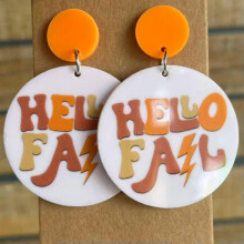 Hey Boo bat pumpkin earrings orange white acrylic round