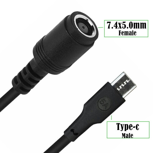 FOR5V DC 7.4mm x 5.0mm θηλυκό (7.4mm x 0.6mm) Είσοδος σε USB Type C αρσενικό καλώδιο φόρτισης για