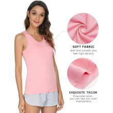 (1pc-Pink, 8) Women's Sleeveless Tank Tops - Soft Stretchy Comfortable Camisoles, Relaxed Casual Layering Shirts, 4 Colors