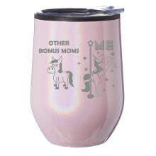 Stemløs vinkopp, kaffekrus, glass med lokk, gavebonus, mamma-superstjerne, enhjørning, morsom svigermor (rosa glitter)