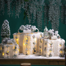 Ozmmyan3PCS Boîte décorative lumineuse de Noël en fer, boîte cadeau floquée pour sapin, fenêtre, cadeau familial
