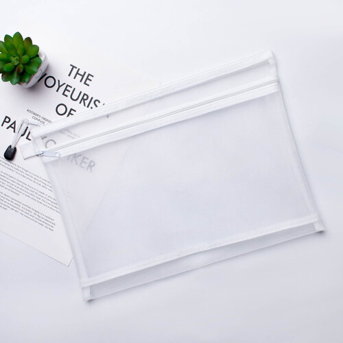 Transparent double-layer mesh file bag white