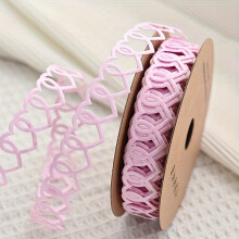 (Pink) Hollow Heart-to-heart Lace Ribbon | 1 Roll 900cm Baking Cake Packaging Ribbon - Valentine's Day Flowers Bouquet Streamer