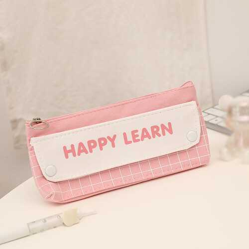 Avtoify Canvas Pencil Case Pink Large Capacity