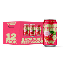 Living Things Prebiotic Soda - Gut Health & Low Calorie Drink - 12 x 330ml Cans - High in Fibre - Rhubarb & Apple
