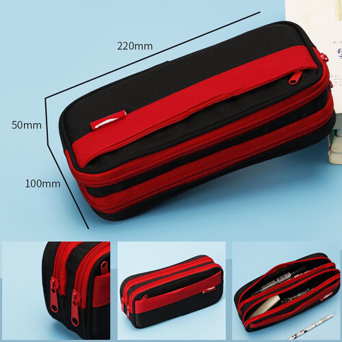 Avtoify three-layer pencil case for students red
