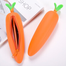 Carrot-shaped silicone pencil case orange