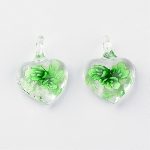 Handmade luminous lampwork pendants with flower heart 50 1