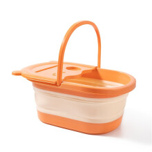 (Orange) Large Foldable Portable Foot Spa Tub with Soft Cushioned Lid & Padded Seat - Heavy-Duty Collapsible Bathtub