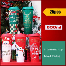 (650ml) 25-pack plastic bekers met kerstthema en deksel - alleen handwas, recyclebaar, BPA-vrij, vriezerbestendig