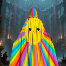 (Mixed colors) 1 Piece 2D Flat Print Hooded Poncho With Cheerful Sunshine And Rainbow Glow, Made Of 100% Suitable For Halloween Parties And